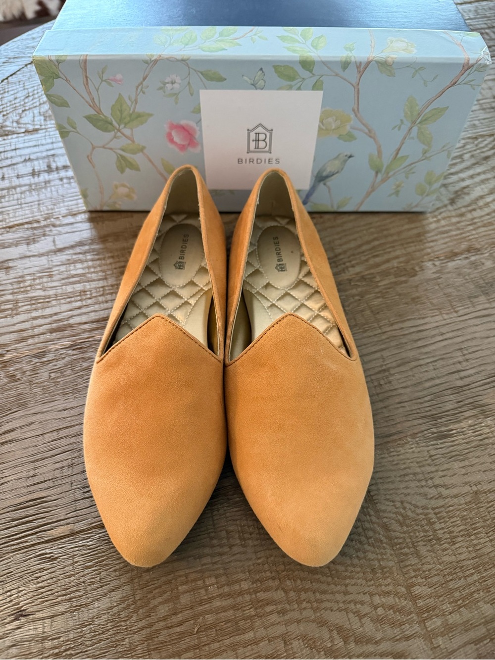 Birdies Pointed Suede Flats in Mustard Yellow